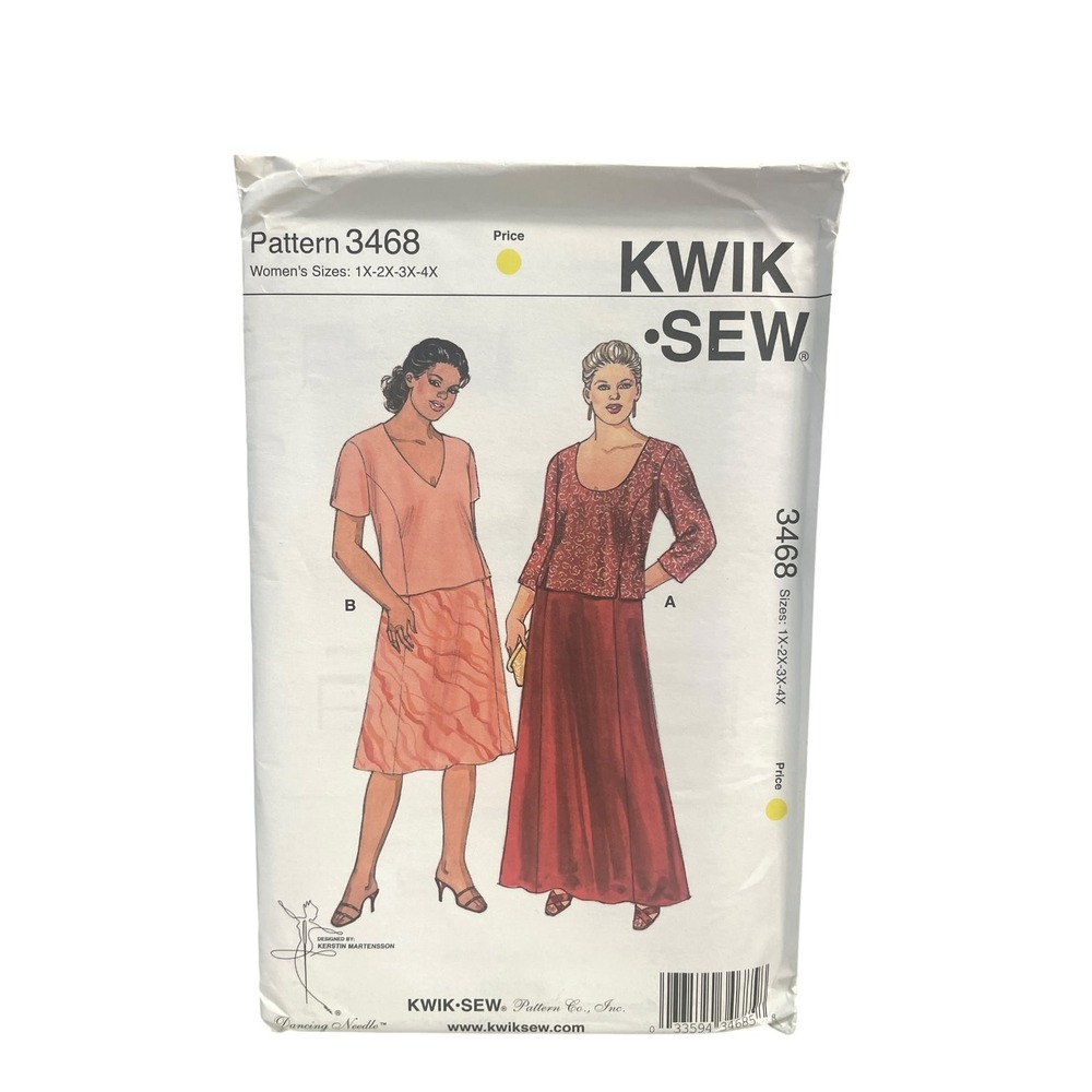 KWIK SEW 3468 Women's Tops Skirts Plus Size Blouse Maxi A-Line Sizes 1X-4X UNCUT
